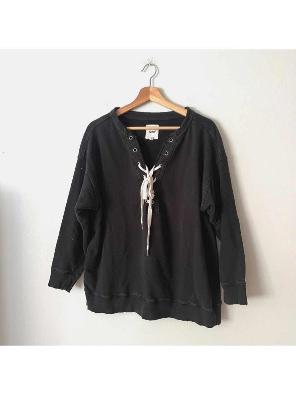 Aerie Black Lace Up Oversized Sweatshirt Women's Size Small
